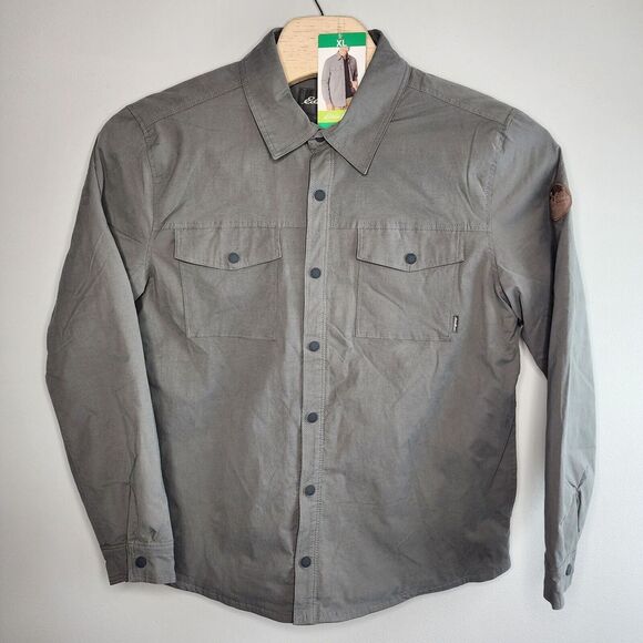 Eddie Bauer Men's XL Gray Button Soft Shell‎ Jacket Fleece Lined New READ - Picture 1 of 13